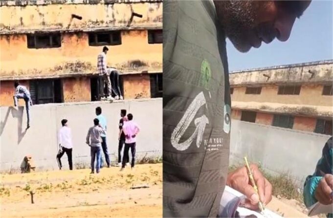 प्रशासन के दावे फेल! गोहाना के स्कूल में दसवीं के इंग्लिश पेपर में खुलेआम नकल, युवकों ने फेंकी पर्चियां