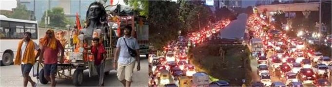 गुड़गांव पहुंचने लगी डाक कावड़, शहर की सड़कें होने लगी जाम