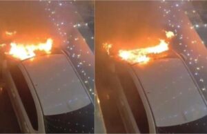 दीपावली की रात हादसा: पटाखों की चिंगारी से कार में लगी आग, मौके पर मची अफरा-तफरी