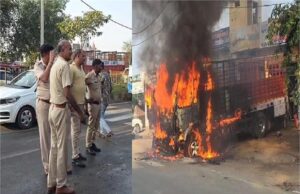 गोहाना में शॉर्ट-सर्किट से ट्रक में लगी भीषण आग, बड़ा हादसा टल गया