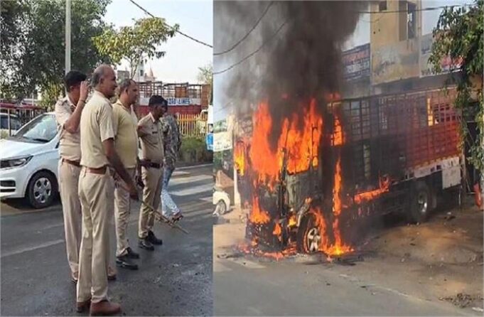 गोहाना में शॉर्ट-सर्किट से ट्रक में लगी भीषण आग, बड़ा हादसा टल गया